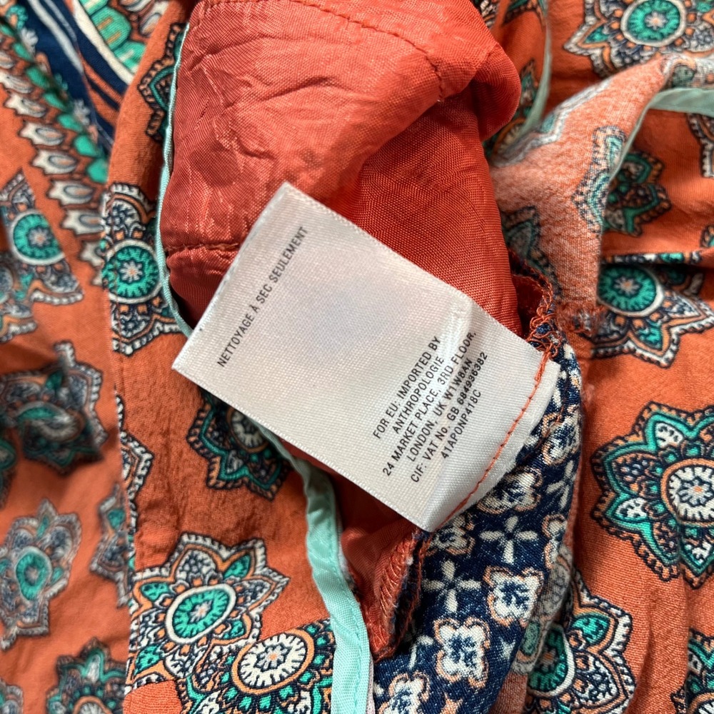 Elevenses Anthropologie Wide Leg Pants Womens 4 Orange Boho Tile Print Culottes - Picture 11 of 11
